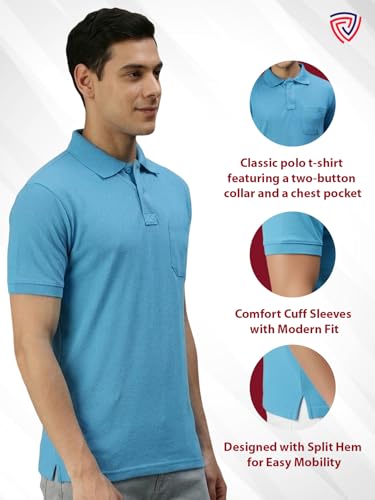 Image of Lux Cozi Men's T-Shirt with Chest Pocket | Polo T-Shirt for Man | Plain Casual Stylish | Half Sleeve| Cotton Blend Collar Polo T-Shirts for Men