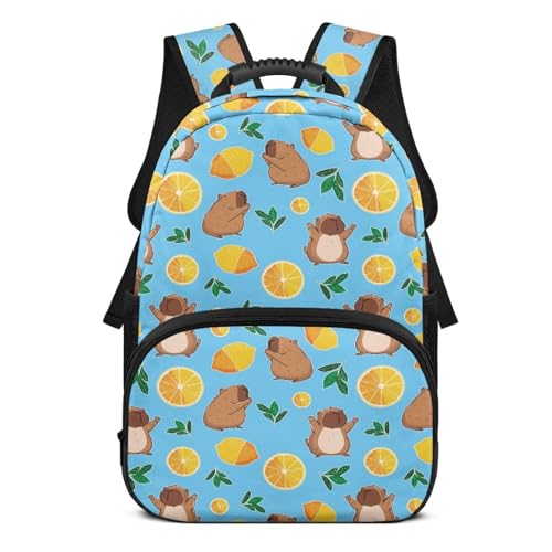 AmzPrint Oversized Print Capybara Backpack For Girls Capybara Lemon School Dayback Students Bag Elementary Blue