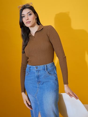 Image of 98 Degree North Women Spread Collar Sweater-G1165-BROWN
