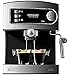 Cecotec Cafetera Express Manual Power Espresso 20. 850 W, Presión 20 Bares, Depósito de 1,6L, Brazo Doble Salida, Vaporizador, Superficie Calientatazas, Acabados en Acero Inoxidable