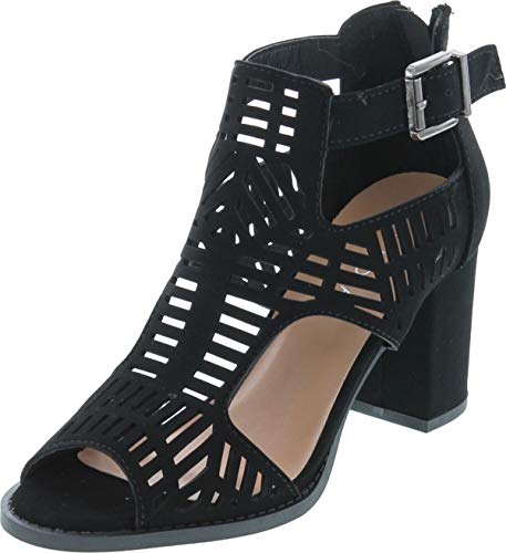 TOP Moda Levin-1 Ankle Strap Open Toe Chunky Heel Platform Gladiator Sandal,Black 1,7.5