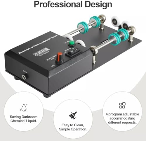 Automatic Film Processor - Darkroom Developing Machine with Adjustable Speed 20-280RPM, 1-30 Minute Timer, Extension Rod & 4 Preset Programs