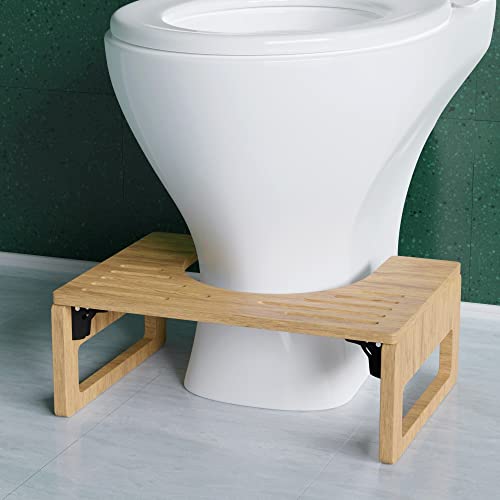 Nataka Squatty Potty for Adults and Kids, Bamboo Potty Stool, 7 inches Foldable Bathroom Stool, Toilet Stool for Constipation & Bloating Relief, Easy to Clean & Anti Slip Potty Tool
