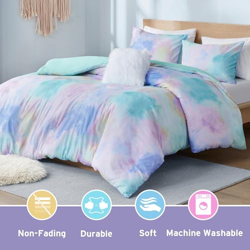 Intelligent Design Boho Watercolor Tie Dye Aqua Twin Duvet Cover Set, 3pc by Intelligent Design - Used condition - Image 2