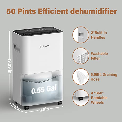Fehom 4500 Sq. Ft Dehumidifier For Home Basements Bathroom Bedroom Continuous Drainage, With Auto Shut Off Humidity Control And Drain Hose #TOP3