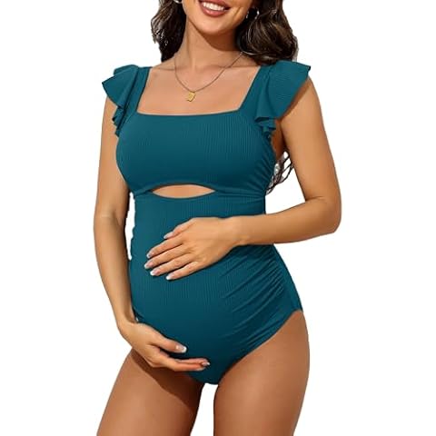 Charmo Maternity Ruffle Swimsuit with Adjustable Straps Cover