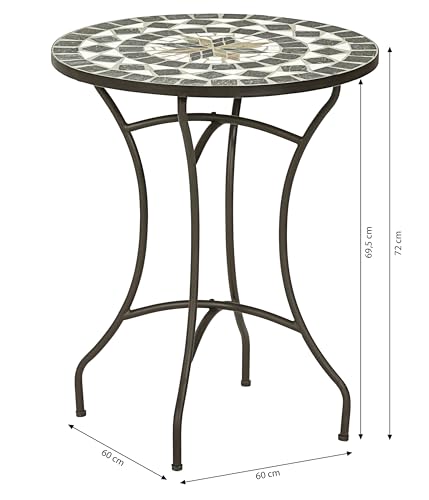 Dehner Gartentisch Diana, Ø 60 cm, Höhe 72 cm, Metall, mosaikoptik, braun/grau/weiß