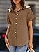 Beautife Womens Short Sleeve Shirts V Neck Collared Button Down Shirt Tops with Pockets Light Brown