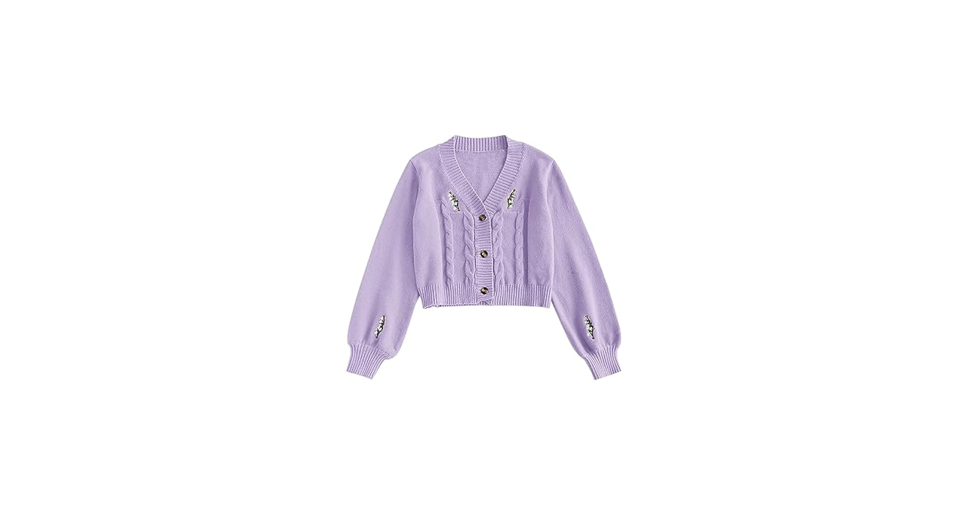 ZAFUL Women's Button Up Embroidered Cable Knit Cardigan V