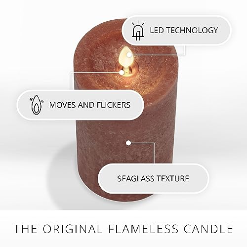 Image of Luminara Sea Glass Flameless Candle, Adobe 3 inch x 6.5 inch, Moving LED Flame Pillar with Timer, Battery Operated, Real Wax, Unscented Home Decor