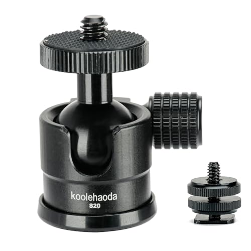 Koolehaoda Mini cabeza de bola de trípode con soporte de zapata fría, montaje panorámico de aleación de aluminio de 360° con tornillo de 1/4 pulgadas para trípodes de cámara, monopiés, videocámara