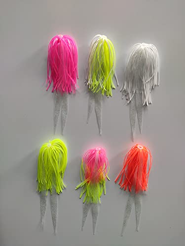 YETYE 6 Bundles 6 Colors Assorted 40 Strands Silicone Skirts with White Luminous Ties Jigs Replacement Skirts DIY Fly Tying Fishing Lure Accessories Buzzbaits Spinnerbaits