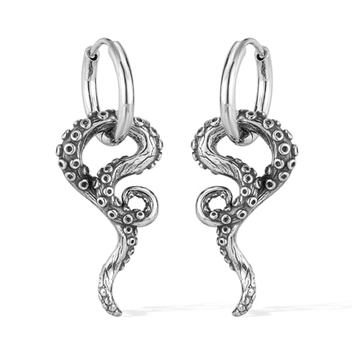 women's octopus whisker shaped earrings, stainless steel material retro style, personalized and fashionable daily matching style