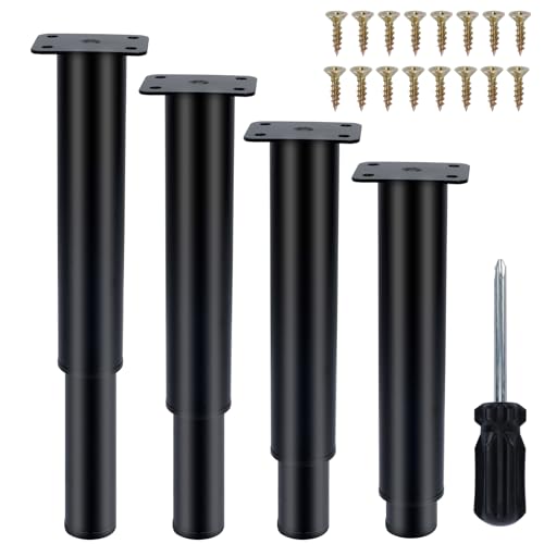 YZZAOO 4 Piezas Patas para Muebles Regulables, Negro Pies para Muebles Altura Regulable de 18-37 cm, Patas de Mesa, Patas de Muebles con Tornillos y Destornillador, para Sofá Mesita de Noche Armario