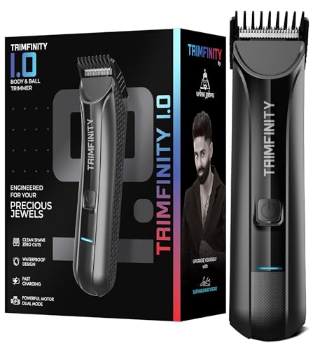 Image of urbangabru Trimfinity 1.0 Waterproof Body Trimmer By Urban Gabru | Stainless Steel Ceramic Blade,Led Light,90 Min Battery,Dual-Mode Motor,4 Combs,Fast Charging,Travel Lock, Gift for man (Black)