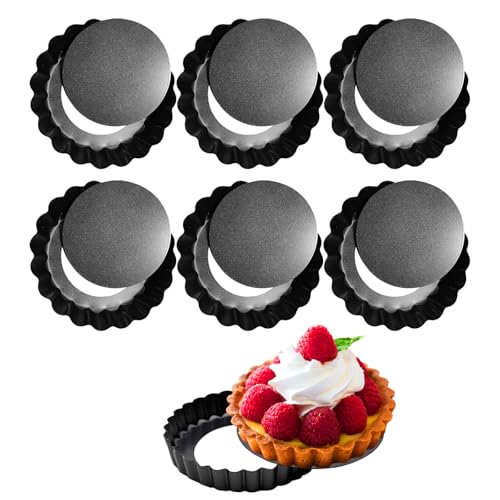 6 Pack Mini Tart Pans 4 Inch with Removable Bottom Round Non-stick Deep Quiche Pan, Heavy Duty Fluted Side for Pies, Egg Tart Molds for Baking, Mousse Cakes, Fruit and Desserts (4 Inch 6pcs)