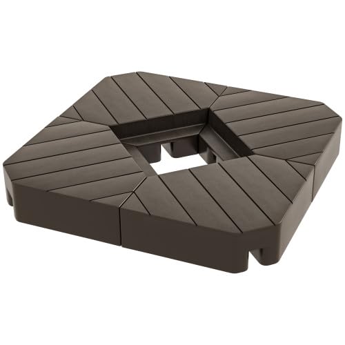 MONDAWE 4 Piece Cantilever Umbrella Base, 132 lbs-176 lbs Water & Sand Filled Patio Umbrella Base, 31 Inch Heavy Duty Outdoor Offset Umbrella Base Stand for Lawn Deck Garden Pool, Brown
