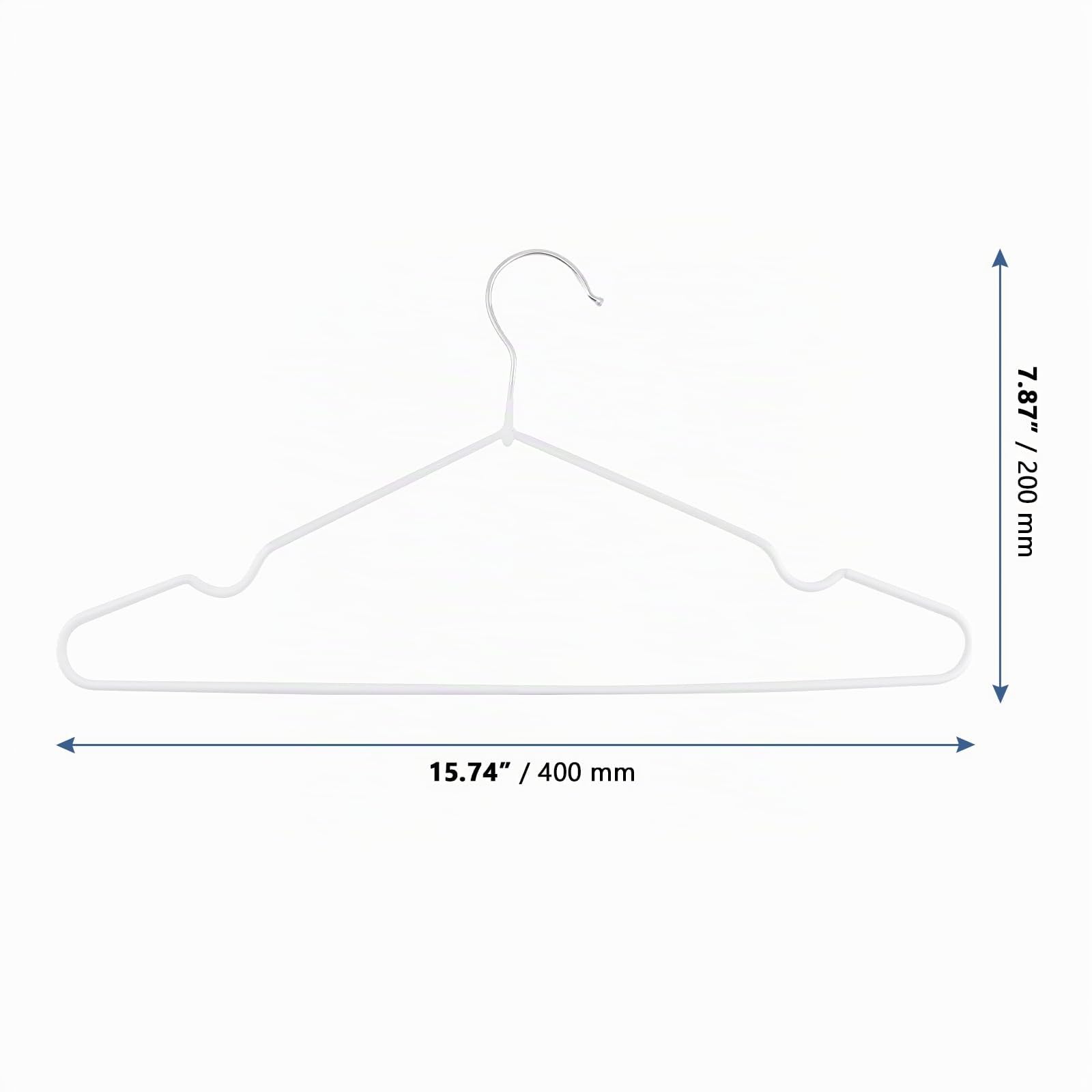 Lot de 60 cintres en métal - Blanc - 40 cm - Gaine de plastique - Peu encombrant - Antidérapants - Pour manteaux, chemises, pantalons, vestes