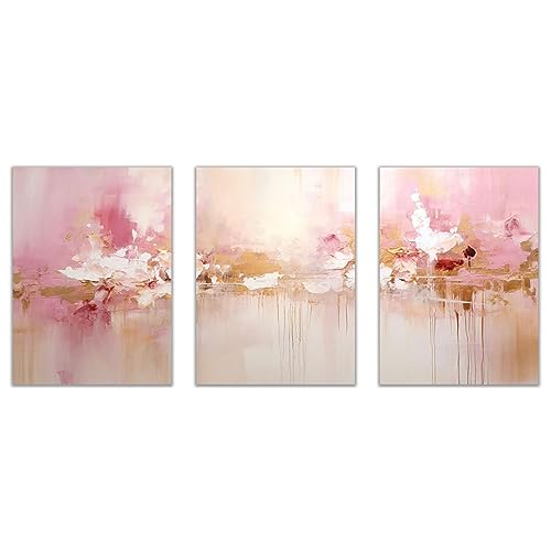 SHYAMIC Abstract Canvas Wall Art, Rosa, blanco Large Canvas Prints Abstract Picture Poster Wall Art for Living Room Bedroom Bathroom Wall Decor, Modern Artwork   30x45cmx3 Sin marco
