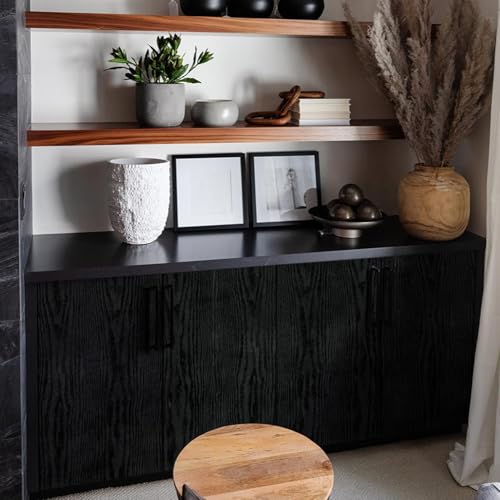 Image of CREON Black Wood Grain Contact Paper Peel and Stick Wooden Look Self-Adhesive Wallpaper for Cabinets Countertops Shelf (Black Wood, 12X50 in)