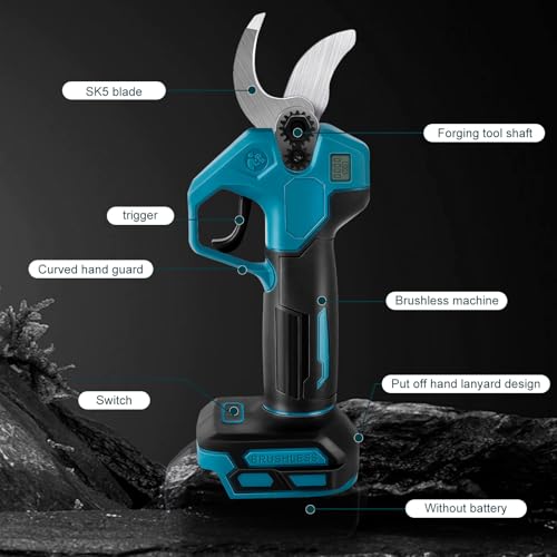 Akku Astschere kompatibel mit Makita 18V Akku, Bürstenlose Baumschere mit 2 Gängen, Digitalanzeige, 30mm Schnittdurchmesser, Schleifstein und Ersatzklingen (ohne Akku)