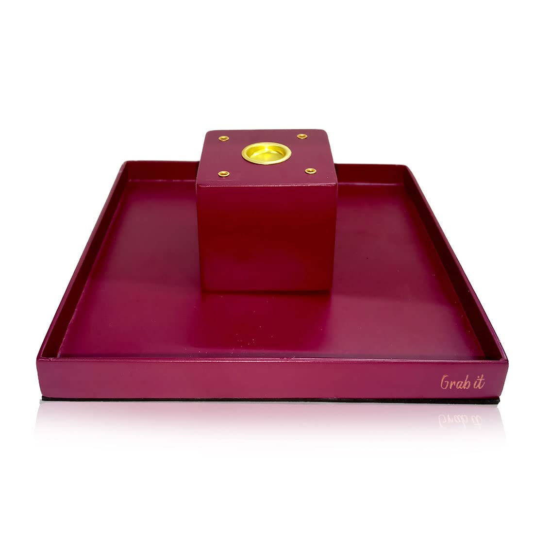 100Yellow® Handmade Wooden Square Shaped 3 in 1 Incense Stick Holder Cum Dhoop Holder with Mosquito Coil Ash Catcher/Agarbatti Stand/Mahroon