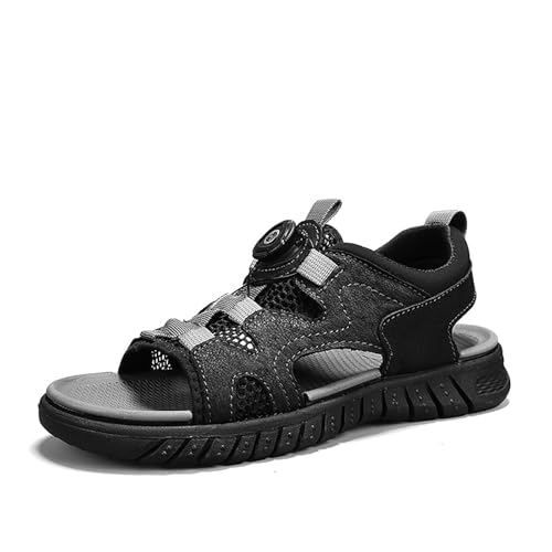 Men's Casual Sandals Leather Non-Slip Adjustable Flat Bottom Slippers Summer Outdoor Beach Shoes