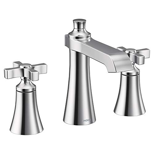 Moen TS6985 Flara Two-Handle 8 in. Widespread Cross Handle Bathroom Faucet Trim Kit, Valve Required, Chrome