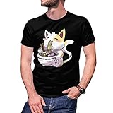 ramen cat kawaii anime japanese t-shirt maglietta per uomo nera size l
