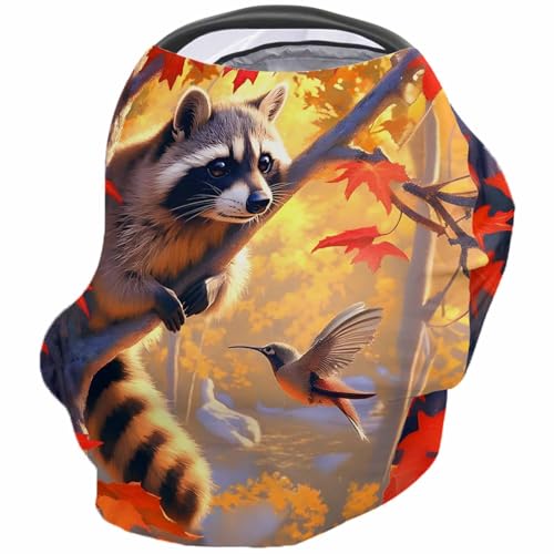 Nursing Cover for Breastfeeding Scarf, Hummingbird Raccoon Fall Maple Nature Baby Car Covers Super Soft Multi Use for Canopy Shopping Cart Cover Blanket Stroller Cover