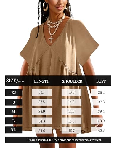 Image of Gozoloma Women Summer Short Sleeve Mini Dress Casual Loose V Neck Flowy Sundress Vacation Tshirt Sun Dress with Pockets