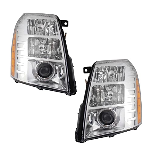 Image of TRQ Headlight Assembly Set Headlights Driver & Passenger Side Compatible with 2007-2014 Cadillac Escalade ESV 2009-2013 EXT GM2502291 GM2503291