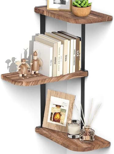 Yearonan Juego De 3 Estantes de Pared de Madera, Estante Flotante Pared,Baldas Pared,Estanteria baño, Estanteria Pared para Sala de Estar, Dormitorio, Baño, Cocina, Oficina(Marrón