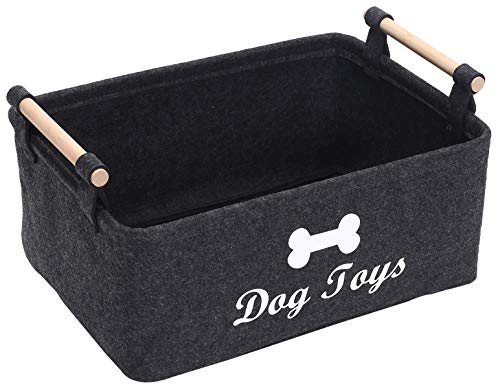 Geyecete Dog Toys Storage Bins - with Wooden Handle, Collapsible