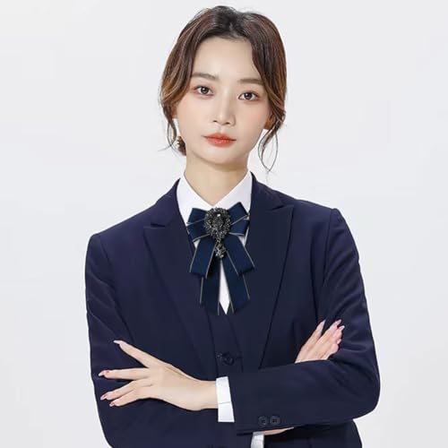 Image of Rhinestone Retro British Style Pre-tied Adjustable Fabric Ribbon Bow Tie for Women Men Uniform Necktie Bownot