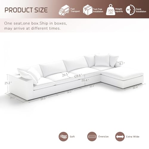 Image of Cloud Modular Sectional Sofa,143 inch Down Filled Sofa 4 Seat with Chaise,Minimalist Sofa Cover Washable and Replaceable Couches for Living Room,Sectional Sofa Deep Seat