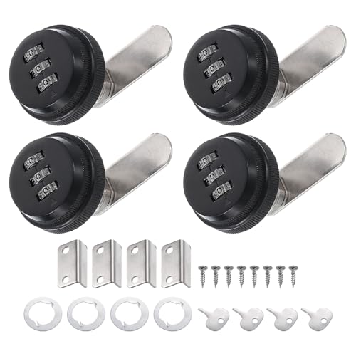 Image of PATIKIL 1.5" Combination Cam Lock, 4 Pcs File Cabinet Locks with Combination Password Coded Cabinet Locks with Cylinder Chrome for 0.2-0.5" Thick Drawer Mailbox Filing Cabinet, Black