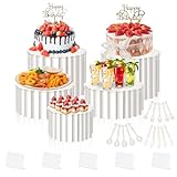 Lucomb 5 PCS Buffet Risers, Food Display Risers for Table, Foldable Cake Stands with Dessert Knife, Fork, Spoon, White Cardboard Cylinder Risers for Party, Wedding, Birthday, Holiday