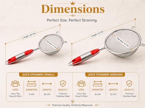 Image of Kanshita's Rasoiware Strainer Combo Set 11cm & 16cm - Stainless Steel Juice & Soup Strainers, Fine Mesh Sieve for Smooth Filtering, Kitchen Strainer Set for Home Use