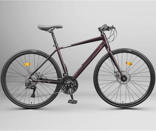 VoyageViewロードバイク、700C、スピードバイク、超軽量、フロントとリアのディスクブレーキ、アルミフレーム、ドロップハンドルバー、アウトドアバイク、身長155?185cmに適しており、通勤、通学、街乗り、競争の挑戦に適しています。 (レッド【24