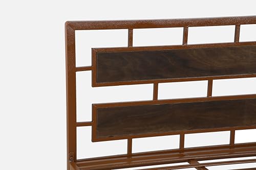 Image of Zeek Metal Single Size Bed Without Storage | Wrought Iron Single Bed with Headboard & Footboard| Sturdy Powder Coated Platform Cot for Bedroom, Living Room, (Zeek Brown)