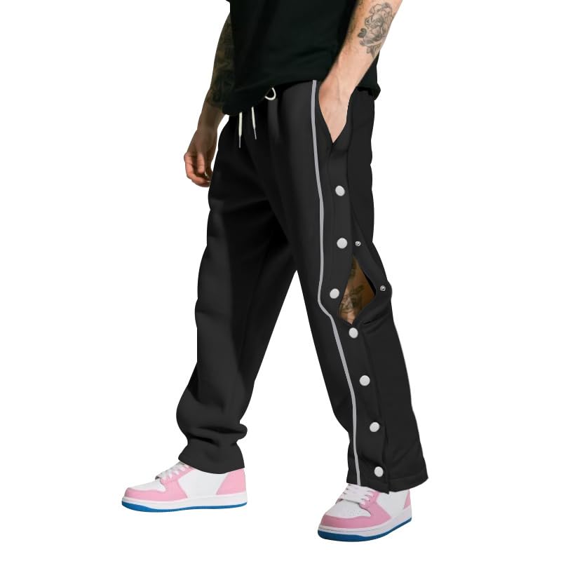 Men's Youth Tear Away Sweatpants Loose Fit Snap Button Athletic Jogger Basketball Pants with Pockets2