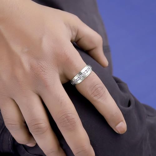 Anniversary Wedding Band For Men Round Sparkling White Cubic Zirconia Half Eternity Rings in 18K Gold Plated Jewelry Gift for Him2