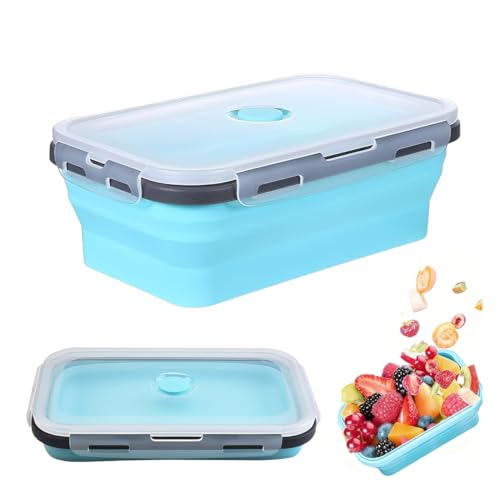 Récipient Pliable en Silicone avec Couvercle 1200ML, Boîte à Lunch Portable pour Pique-nique en Plein Air, Peu Encombrant, Résistant au Micro-ondes, au...