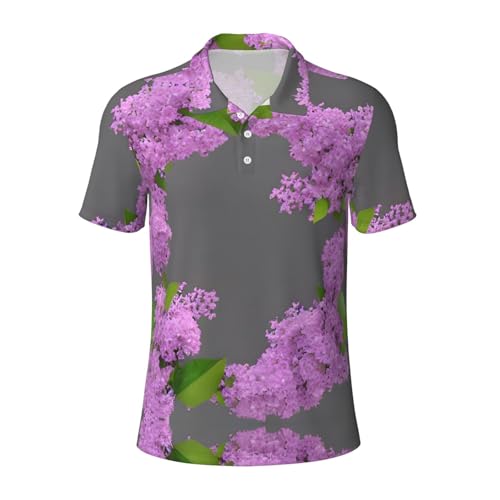 Polo Hommes Noir XXL Imprimé Lilas - Haut Respirant Manches Courtes