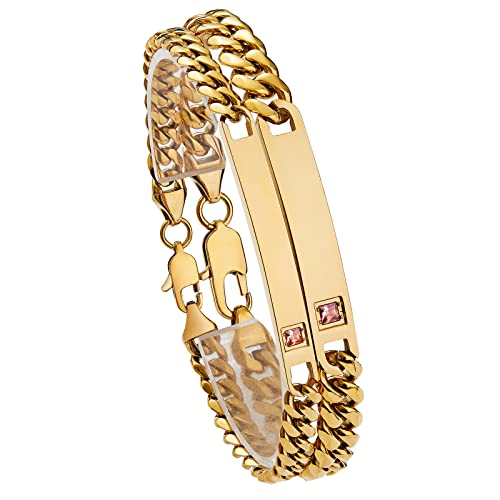 Sunfrere Customized Matching Bracelets For Couples Cubic Zirconia Titanium Stainless Steel Nameplate Engraved Bracelets Chains For His And Hers Lovers Personalized Id Bracelets Set For Women Men Anniversary Friendship Christmas Jewelry Gifts #TOP6