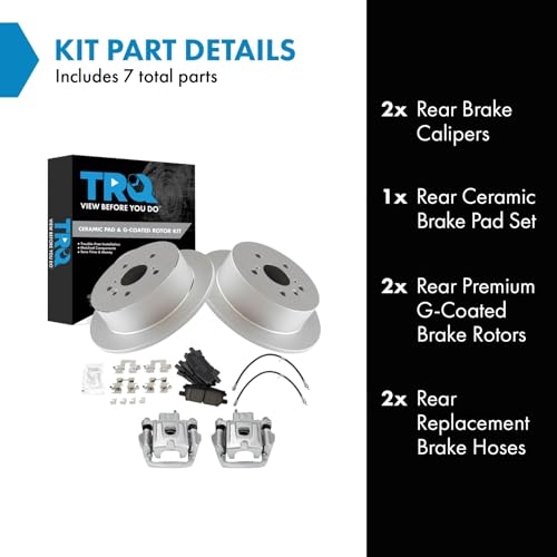 Image of TRQ Rear Brake Pad and Rotor Set Ceramic Coated Calipers Compatible with 2004-2006 Lexus RX330 2006-2007 RX400h 2006-2007 Toyota Highlander with Front Wheel Drive