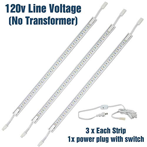 Image of 3 x 16 LED Strip Kit - White Cover with Warm White Light (3,000k) - Under Cabinet Furniture 120v /110v - Dimmable - Line Voltage - Professional Grade Electrician
