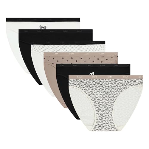 Dim Culotte Femme Lot de 6 | Les Pockets Coton Stretch | Slips Confortables en Coton & Élasthanne | Multicolore | Style Quotidien