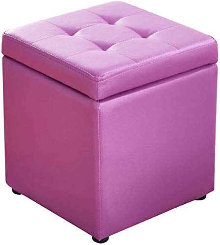 Pouf de rangement violet 30x30x35 cm en similicuir avec couvercle